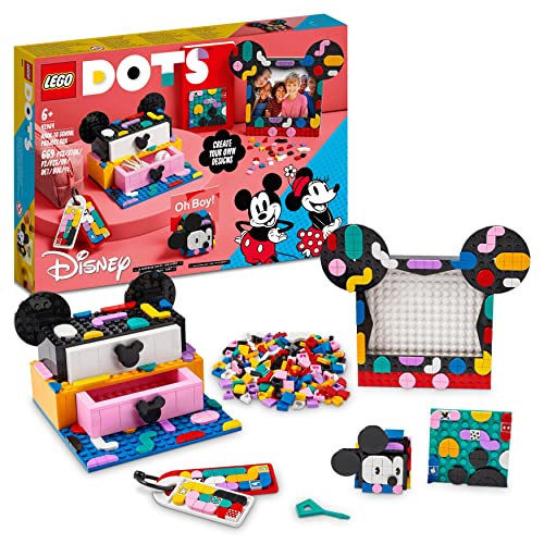LEGO 41964 DOTS Micky & Minnie Kreativbox zum Schulanfang, 6-in-1 Bastelset mit Taschenanhängern, Aufkleber und Büro-Set Spielzeug, Geschenkidee Weihnachten