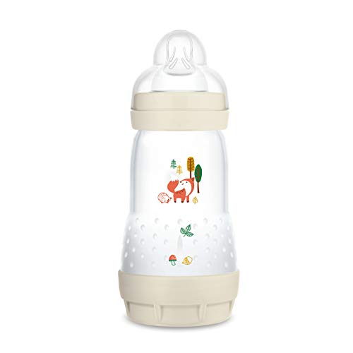 MAM Easy Start Anti-Colic Elements Babyflasche im Größe 1 (2er-Set) (160 ml),Milchflasche für die Kombination mit dem Stillen,Baby Trinkflasche mit Bodenventil gegen Koliken, 0+ Monate, Fuchs/Waschbär
