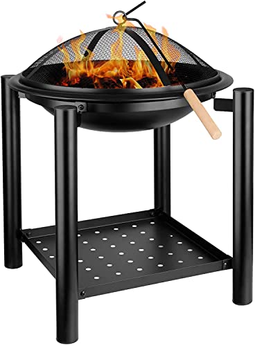 Feuerschale Garten, Feuerstelle Garten, Feuerkorb, Feuerschalen für den Garten, mit Grillrost(47,5cm), Funkenschutz, Kohlerost, Schürhaken, Einfach zu montieren