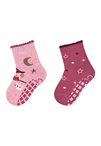 Sterntaler Baby Mädchen Fliesen Socken Baby ABS-Söckchen Doppelpack Hexe & Sterne Strümpfe - Fliesen Rutsch Socken Baby mit Hexen  / Größe: 18 - 26