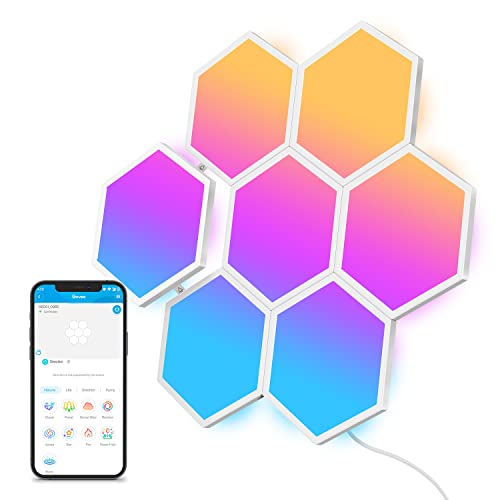 Govee Glide Hexa LED Light Panels Wandleuchte Innen, WiFi RGBIC Lichtpanels Smart funktioniert mit Alexa und Google Assistant, DIY-Design, Musik Sync, App-Steuerung, für Gaming und Deko, 7 LED Panels