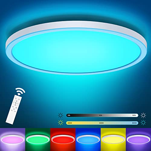 RGB LED Deckenleuchte Dimmbar mit Fernbedienung,Matane 24W Deckenlampe Panel mit Farbwechsel,3000K-6500K 2400lm Modern Rund Lampa für Wohnzimmer Schlafzimmer Kinderzimmer Badezimmer-Weiß,30x2.5cm [Energieklasse F]