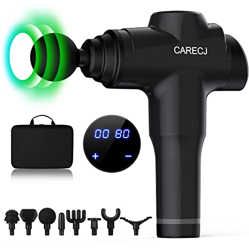 Massagepistole Massage Gun CARECJ Elektrisches Massagegerät Handmassagegerät bis zu 9600U/min mit 8 Massageköpfen und 32 Geschwindigkeiten für Nacken Schulter Tiefen (Schwarz)