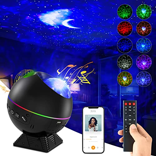 Sternenhimmel Projektor, LED Sternenlicht Projektor mit Farbwechsel MusikPlayer/Bluetooth/Timer, Galaxy Wasserwellen Mond Projektor