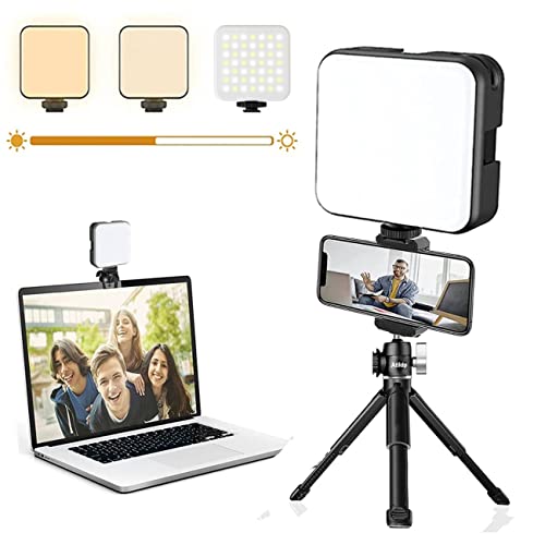 Videokonferenz Licht, Laptop-Licht, Zoom-Beleuchtung mit Handyhalter und Laptop Clip, Webcam-Ringlicht für Zoom-Meetings, Fernarbeit, Make-up (Dimmbar und Wiederaufladbar)