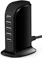 Wolee USB C Ladegerät, USB Ladegerät, USB Netzteil mit 5 USB-A Port(Geteilt 6A), USB Ladegerät Mehrfach mit 1 USB-C Port 3A, 40W USB Tischladegerät Ladestation für Reisen, Zuhause, Büro(Schwarz)