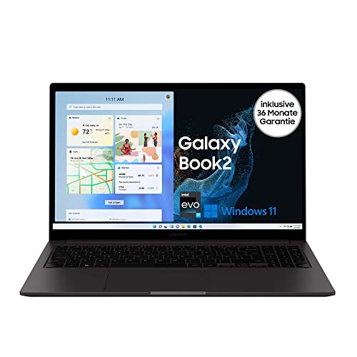 Samsung Galaxy Book2 39,6 cm (15,6 Zoll) Notebook (Intel Core Prozessor i7, 8 GB RAM, 512 GB SSD, Windows 11 Home) inklusive 36 Monate Garantie [Exklusiv bei Amazon], Graphite