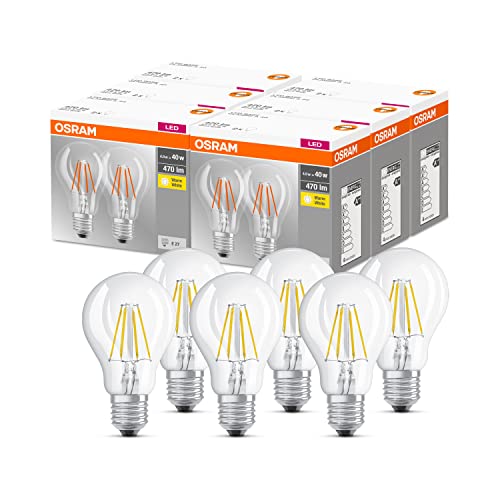 10 x 2er Pack OSRAM LED Base Classic A, in Kolbenform mit E27-Sockel, Nicht Dimmbar, Ersetzt 40 Watt, Filamentstil Klar, Warmweiß - 2700 Kelvin