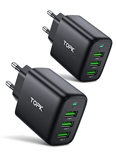 USB Ladegerät TOPK 2 Stücke 3-Port 3.4A USB Netzteil 17W USB Ladestecker Mehrfach für iPhone, iPad, Samsung Galaxy, Nexus, HTC, Motorola, LG und viele mehr (Schwarz)