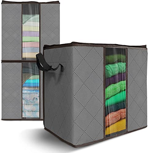 3er Pack NELLY CLARK 90l Aufbewahrungstasche für Bettdecken & Kleidung Faltbare Kleideraufbewahrung mit Reißverschluss und Sichtfenster | Kleiderschrank Organizer Aufbewahrung 50x36x50cm