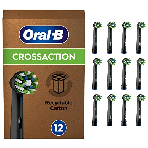 Oral-B CrossAction Aufsteckbürsten für elektrische Zahnbürste, 12 Stück, Mundreinigung mit CleanMaximiser-Borsten, Zahnbürstenaufsatz für Oral-B Zahnbürsten, briefkastenfähige Verpackung, schwarz