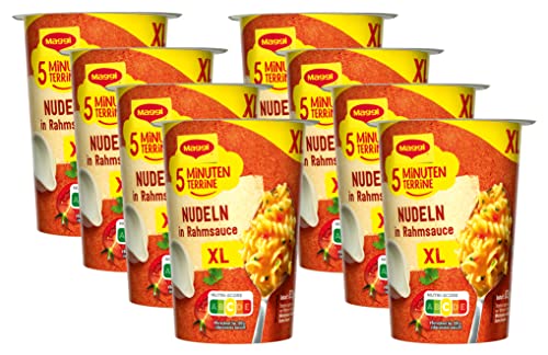 MAGGI 5 Minuten Terrine XL Nudeln in Rahmsauce, leckeres Fertiggericht, Instant Nudeln, mit Rahm, 8er Pack (8 x 83g)