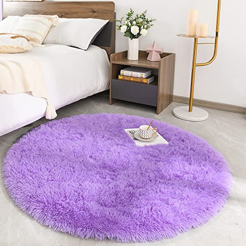 ROHATIM Hochflor Teppich Rund Wohnzimmer Super weich Shaggy Teppich Flauschiger,Soft Area Rug Schlafzimmer Teppiche Super weich Fluffy Kindermatte(Violett,120 x 120 cm)