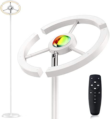 LED Stehlampe Wohnzimmer, 1,8M Standleuchte Dimmbar Deckenfluter Stehlampen mit Fernbedienung und RGB, Stehleuchte Leselampe Sonnenuntergang Projection Lampe für Büro Schlafzimmer (Weiß, 36W)