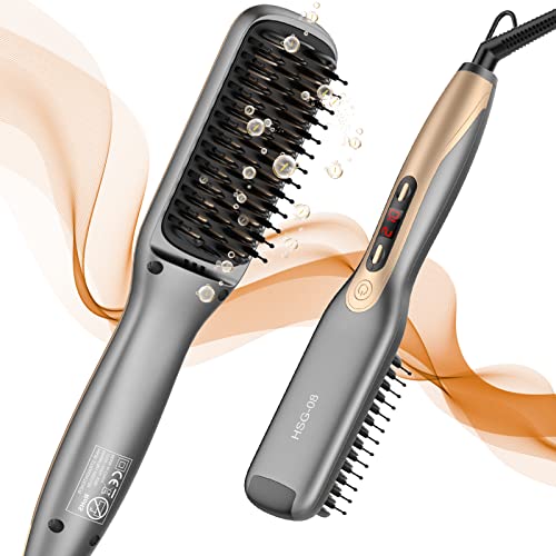 Mokot Glättbürste, Haarglätter Bürste mit Ionen Glättungsbürste Haare, 30s schnelles Aufheizen Hair Straightener Brush, Keramische Heizung, Anti Verbrühen, Auto abgeschaltet - Gold