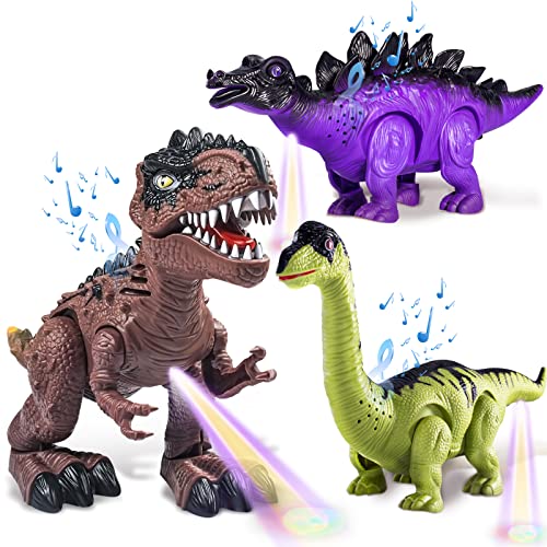 3er-Pack elektrischer Dinosaurier-Roboter mit LED-Lichtern und Geräuschen