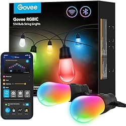 Govee Lichterkette außen, Smart LED Wifi RGBICW Glühbirnen, IP65 Wasserdicht, funktioniert mit Alexa und Google Assistant, App-Steuerung, 40 Szenenmodi, 15 LEDs 15m