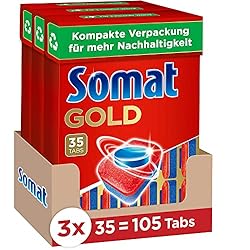 Somat Gold Spülmaschinen Tabs (105 Tabs), Geschirrspül Tabs mit Extra-Kraft gegen Eingebranntes, kompakte Verpackung für mehr Nachhaltigkeit