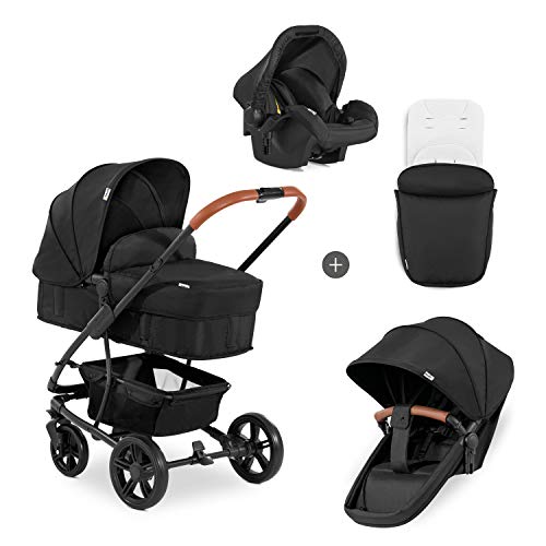 Hauck Kombi Kinderwagen Pacific 4 Shop N Drive inkl. Babywanne umbaubar zu Sportsitz, Autositz und Beindecke, Sitz Wendbar, Große Räder, Belastbar bis 25 kg, Grau