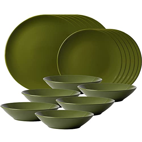 Cesiro glänzend grün Geschirrset für 6 Personen. Ähnliches Porzellan. 6-Speiseteller-Dessertteller-tiefe Teller. Geschirrspüler/Elektroherd/Mikrowelle/Gefrierschrank