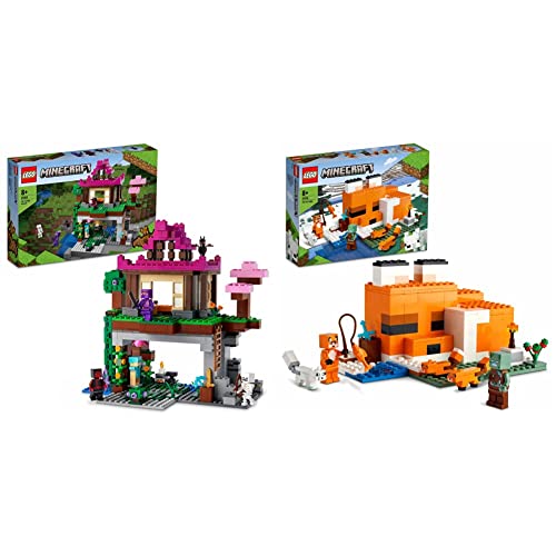 LEGO 21183 Minecraft Das Trainingsgelände, Haus u. Höhle, ab 8 Jahren & 21178 Minecraft Die Fuchs-Lodge, Spielzeug für Kinder ab 8 Jahren mit Figuren von ertrunkenem Zombie und Tieren, Kinderspielzeug
