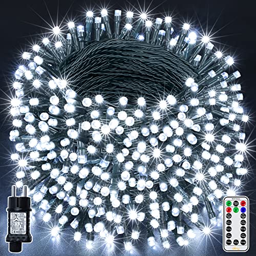 Ollny lichterkette weihnachtsbaum 50m - 500 LED lichterkette kaltweiß mit Fernbedienung Timer, IP44 wetterfest ,mit Memory Funktionen, Lichterkette 8 Modi für Innen Balkon Zimmer Deko
