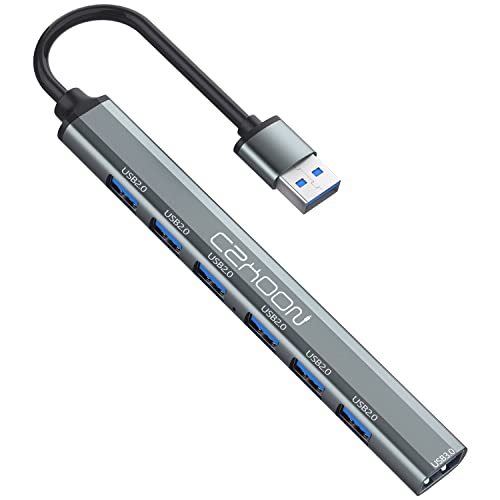 USB 3.0 HUB，Aluminium 7 Ports(1 USB 3.0 Data Ports + 6 USB 2.0 Data Ports)mit 15 cm Kabel,für MacBook, Mac Pro/Mini, iMac, Surface Pro, XPS, Notebook PC, USB Flash Drives, Mobile HDD, und mehr.