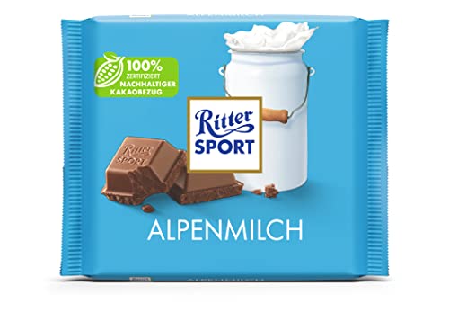 Neues Design: RITTER SPORT Alpenmilch 100 g, Vollmilchschokolade mit feiner Honig- & Karamellnote, köstlicher Schokoladen-Klassiker zum Teilen mit Freunden