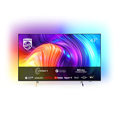 Philips 43PUS8507/12 108 cm (43 Zoll) Fernseher (4K UHD, HDR10+, 60 Hz, Dolby Vision & Atmos, 3-seitiges Ambilight, Smart TV (Works with Google Assistant & Alexa) Triple Tuner, hellsilber) [2022] [Energieklasse G]