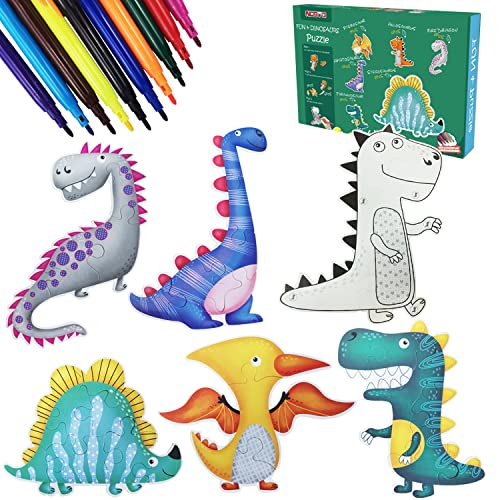 Puzzle Kinder, Dinosaurier Puzzle für Kinder, 6 Bilds Coloring Kinderpuzzle Vorschulpädagogik Spielzeug Weihnachten Geschenk Geburtstagsgeschenk für Jungen Mädchen ab 1 2 3 4 5 Jahren