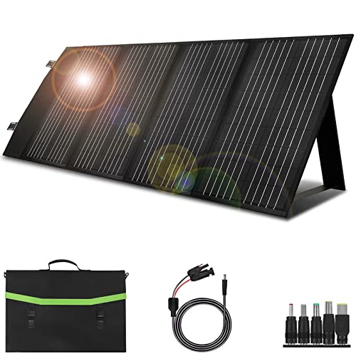 Rheane Faltbares Solarpanel, 120W 18V solar ladegerät für Tragbare Powerstation, Tragbar Solar ladegerät kit mit Typ-C und MC4, Solaranlage für Outdoor Garten Balkon Wohnwagen Camping