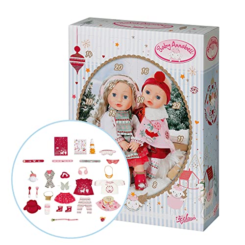 Zapf Creation 706770 Baby Annabell Adventskalender 2022 - Puppenadventskalender mit 24 Überraschungen bestehend aus Kleidungsstücken und Accessoires für Baby Annabell