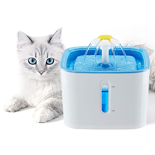 Ancfit Trinkbrunnen für Katzen mit Wasserpumpe, 2,5L trinkbrunnen mit 3 Ersatzfiltern für Katzen Hunde mehrere Haustiere, blau