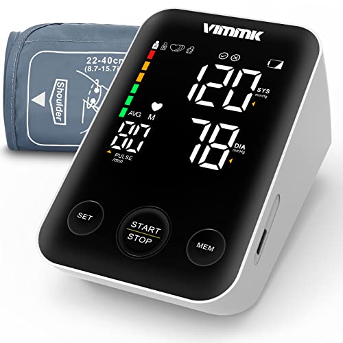 Vimmk Blutdruckmessgerät Oberarm Digital Vollautomatisch Messgerät zur Überwachung von Bluthochdruck Großes LED Display, Arrhythmie-Erkennung & Pulsmessung, 2x120 Speicherfunktion, Manschette 22-40cm