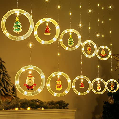 BLOOMWIN Lichterkette Fenster 3X0,65M Lichterketten Weihnachten- 8Modi Lichterkettenvorhang- Lichterketten Weihnachtsdeko Fenster Beleuchtet, Ring Lichterketten Vorhang,USB Lichtervorhang Warmweiß [Energieklasse A+]