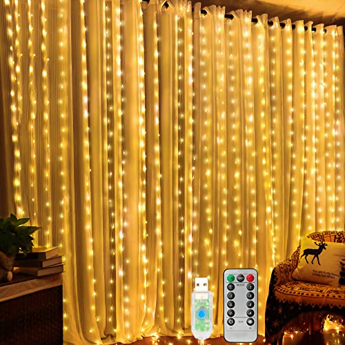 Lesccq Vorhang Lichterkette 3mx3m Lichtervorhang 8 Modi mit Haken IP65 Wasserdicht LED Lichterkettenvorhang Deko für Innenbeleuchtung Fensterdekoration, Weihnachten, Hochzeit, Geburtstag, Terrasse