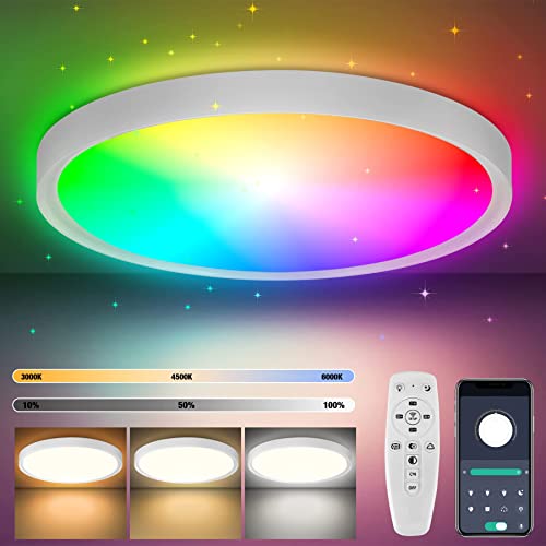 COFEMY LED Deckenleuchte - 30W Dimmbare Bluetooth Deckenlampe mit Fernbedienung und App 3000k/4000k/6000k FüR Beleuchtung Wohnzimmer Schlafzimmer Küche Korridor Balkon Badezimmer Esszimmer [Energieklasse F]