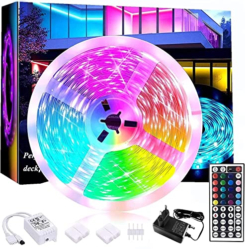 LED Strip 5M RGB LED Band Selbstklebend Flexibel LED Lichtband 5050 SMD LED Leiste mit Fernbedienung Netzteil Farbwechsel LED Lichterkette DIY für Schlafzimmer Zimmer Zuhause TV KücheDeko