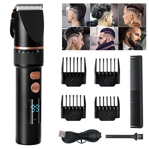 Haarschneidemaschine für Männer, Bartschneider Barttrimmer Haarschneide-Set, Einstellbare Geschwindigkeiten Electric Haartrimmer mit Smart LCD-Anzeige USB wiederaufladbar