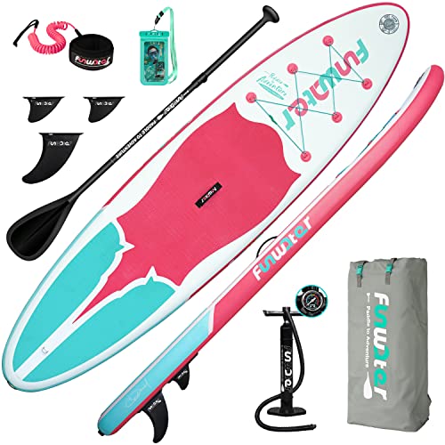 FunWater Aufblasbare Stand Up Paddle Board Surfbrett SUP Complete Inflatable Paddleboard Accessories Adjustable Paddling, Pump, ISUP Travel Backpack, Lead, Waterproof Bag