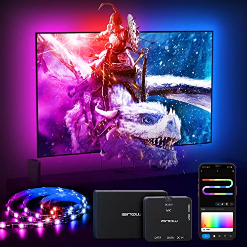 ISNOW TGS Immersion LED Streifen mit Sync Box HDMI 2.0,RGBIC Streifen, TV Hintergrundbeleuchtung für 55-70 Zoll, Unterstützt 4K60HZ Dolby-Sound, Funktioniert mit Alexa,Music Sync, App Control