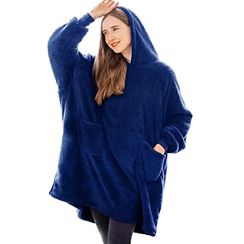 Aisbo Hoodie Decke mit Ärmeln und Kapuze - Kuschel Pullover Decken Pulli, Blanket Hoodie Oversize Damen, Kuscheldecke mit Ärmel als Geschenke für sie Frauen Freundin Mutter, Grau Deckenpullover