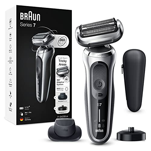 Braun Series 7 Rasierer Herren mit EasyClick Aufsatz, Elektrorasierer & Präzisionstrimmer, 360° Flex, Wet & Dry, wiederaufladbar & kabellos, 71-S4200cs, silber