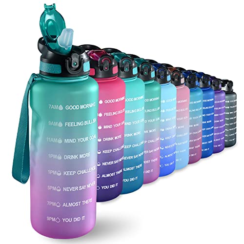 1.5 L Trinkflasche,BPA-freies Tritan-Material 1500ml Große Sportwasserflasche mit Trinkhalm und Zeitmarkierung, das beste Zubehör für Sport,Fitness, Laufen, Wandern - Spülmaschinenfest