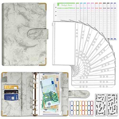 Budgetplaner Deutsch Ringbuch A6 Budget Binder Haushaltsbuch mit Geldfächer mit Ringbuch Binder Taschen , A6 Sparchallenge Budget Planer mit Geldumschläge (Grau)