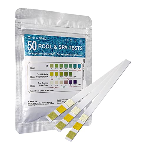 One+Step 50 Pool Teststreifen Wassertester, 3-in-1 Teststäbchen, Pooltester für Schwimmbad/Whirlpool/Aquarium