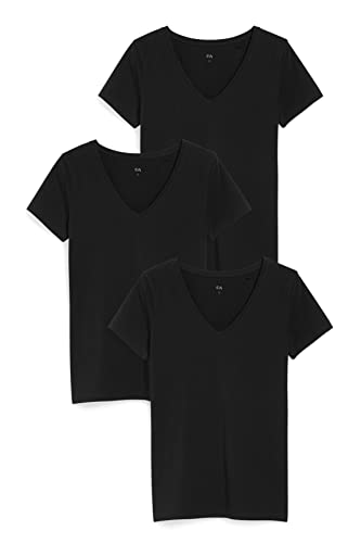 3er Pack|Multipack  C&A Damen Unifarben T-Shirt V-Ausschnitt / Größe: XS - XL