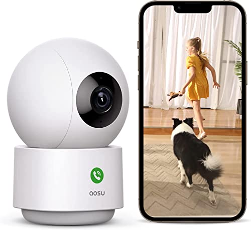 AOSU 2K Überwachungskamera Innen WALN Kamera babyfone Handy Indoorcam, babyphone Bewegungsmelder Nachtsicht，360° Schwenkbare WiFi IP Kamera mit 5/2.4 GHz WiFi (1 Packung)