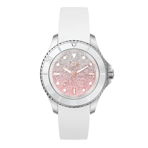 Ice-Watch - ICE Steel Lo White Pink – Armbanduhr Silber für Damen mit Silikonarmband – 020371 (Small), weiß, Small (35 mm), Gurt