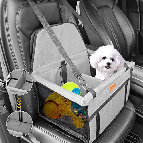LuckPetly Hundeautositz, tragbarer Haustier-Autositz für Hundewelpen, Tragetaschen und Reiseprodukte mit Sicherheitsgurt, verstellbaren Riemen, Welpenautositz (Grau)